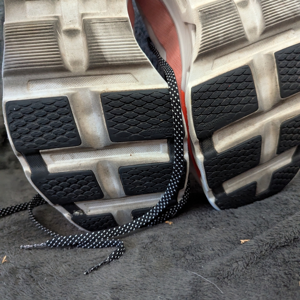On Running White and Coral Sneakers - Picture 7 of 11